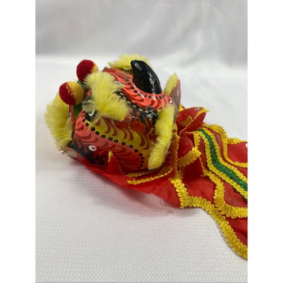 Vintage Chinese Paper Mache Lion Dance Puppet Head Red Yellow Decorative - Picture 4 of 5